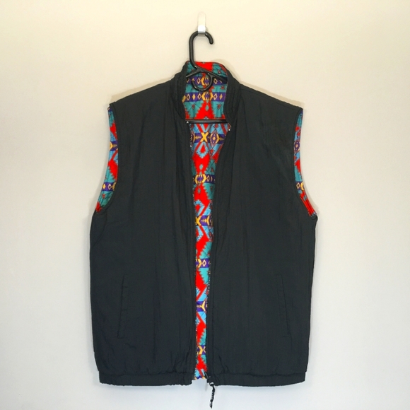 Starter Brand Vintage Wild 90's Pattern Reversible Black Vest L/XL - Picture 5 of 5